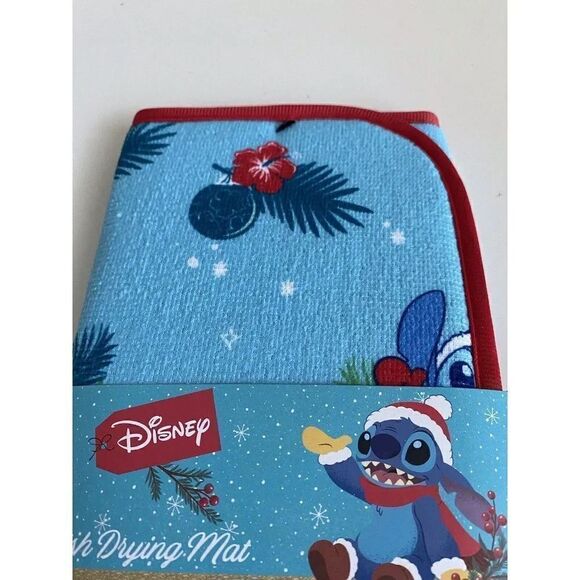Disney Stitch Christmas Dish Drying Mat Santa Claus Hat Mistletoe Gifts NEW - Picture 3 of 8